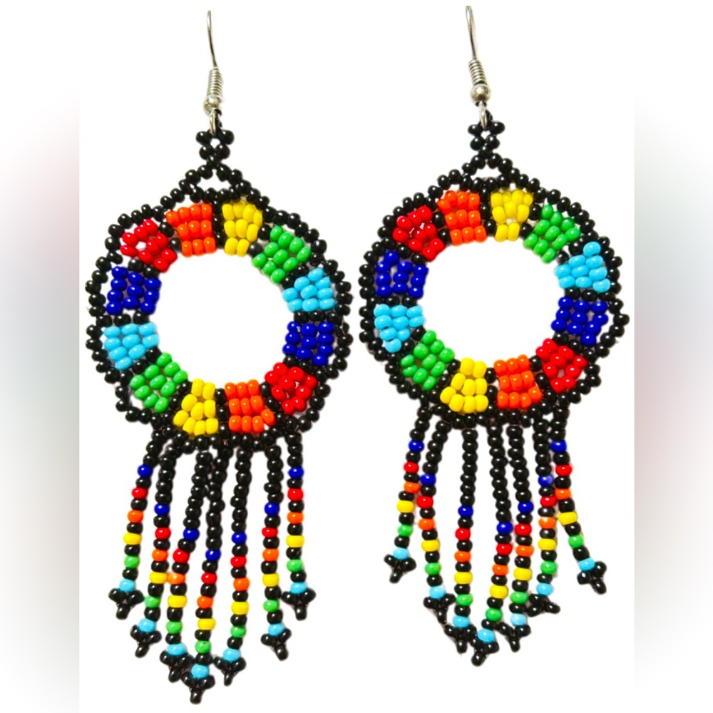 Handmade Rainbow Glass Seed Beaded Dangle Earrings LGBTQ Pride GrandmaMia